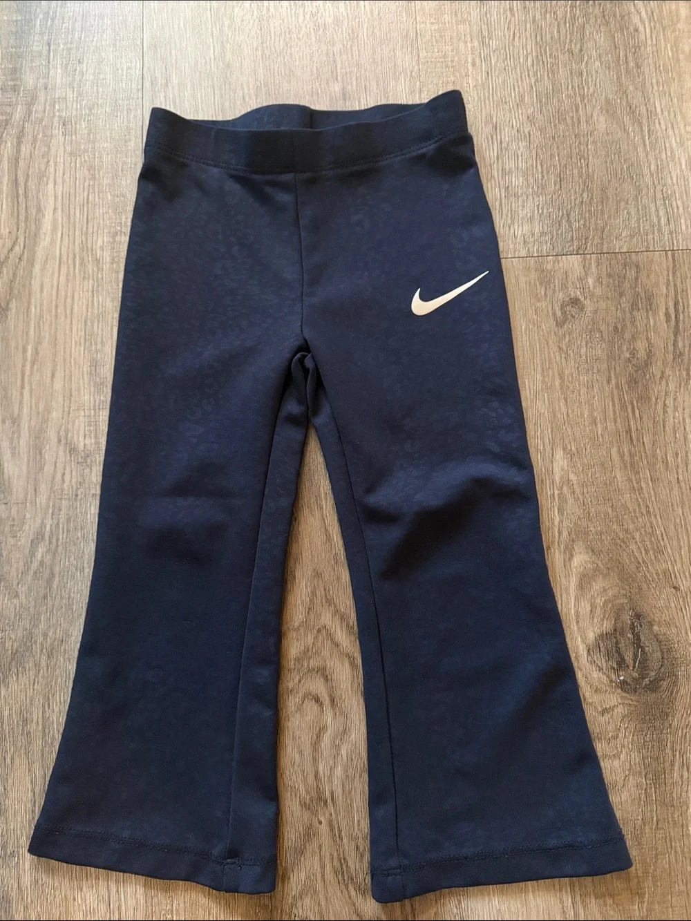 Nike Kids Flared Leggings 3T Black Cotton Stretch Tan Logo Pants